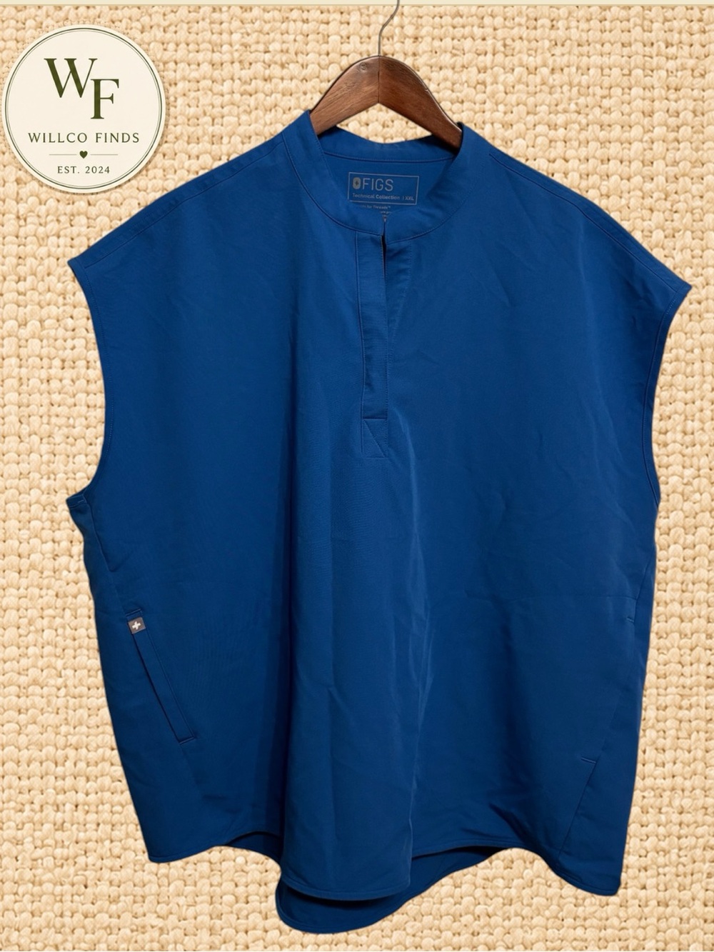 FIGS Rafaela Scrub Top XXL Royal Blue Sleeveless Mandarin Collar Technical